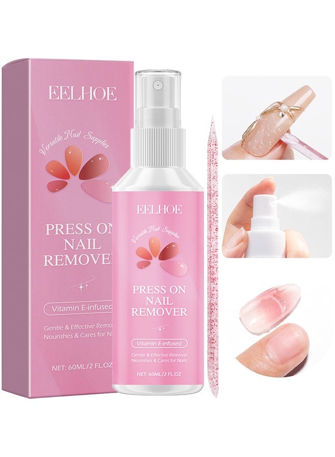 EELHOE Press On Nail Remover, Multi-Functional Press On Nail Remover, Gentle Nail Glue Remover, Acetone-Free & Odorless, Easy Quick Solid Glue Removal For False Nails, Not For UV Gel Glue Or Gel Nail Polish, 60ML - Image 1